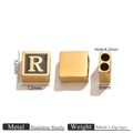 Square 18K gold plated stainless steel letter R bead for DIY bracelet necklace charms - Letter R