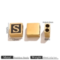 DIY 18K gold stainless steel 12mm square bead with black enamel letter S for bracelets - Letter S