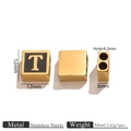 Square stainless steel letter T bead in gold finish for DIY jewelry making - Letter T