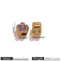 Ciondolo a fiore in acciaio inossidabile dorato 10mm con smalto viola e strass - Viola