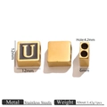 18K gold plated stainless steel square letter U bead with black enamel for DIY bracelets - Letter U