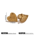 Golden heart-shaped stainless steel stud earrings with hammered texture and 17.8mm size - Heart Stud Earrings