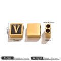 Golden 18K stainless steel square bead with black letter V charm for DIY jewelry - Letter V