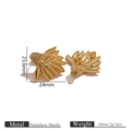 Golden fan-shaped stainless steel stud earring with a brushed metallic texture finish - Fan Shaped Textured Stud Earrings