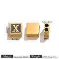 18K gold-plated stainless steel square bead with black enamel letter X for DIY jewelry - Letter X