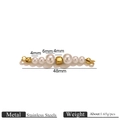 Connettore in perla acciaio inossidabile dorato 48mm con perle bianche 4mm e 6mm - Connettore Doppio Foro Perla Floreale Tipo 2