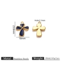 Pendentif trèfle doré en acier inoxydable avec émail bleu et détails de dimensions - Bleu foncé