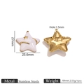 Colgante de estrella en acero inoxidable esmaltado blanco con detalles dorados 27mm - Blanco