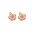 Pink enamel camellia flower charms with 18K gold plating for DIY jewelry making - 5mm / Pink