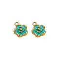 18K gold plated camellia flower pendant with turquoise green enamel for DIY jewelry - 5mm / Blue