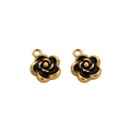 Pair of 18K gold-plated camellia flower pendants with black enamel for DIY jewelry - 5mm / Black