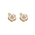 White enamel camellia flower charm with 18K gold plated base for DIY jewelry - White