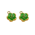 Green camellia flower charms with 18K gold base and enamel details for DIY jewelry - Green