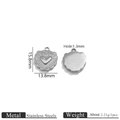 Polished stainless steel heart-shaped charm pendant with relief detail and dimensions - Silver Heart Pendant Only (Without Chain)
