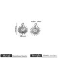 Polished stainless steel sun pendant for jewelry making with 14mm height and 11mm width - Silver Sun Pendant Only (Without Chain)
