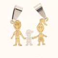 Detailed view of family pendant with gold and silver tone figures on white background - Parents And Child Style / Gold (Family Of Three)