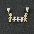 Polished two-tone stainless steel family pendant showing five cartoon figures on black background - Gold (Family Of Five)