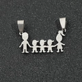 Polished silver stainless steel family pendant showing five figures holding hands - Steel Color (Family Of Five)