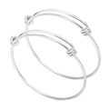 Pair of adjustable stainless steel silver bangles with polished mirror finish surface - Diameter 66mm Wire Diameter 1.5mm / Steel