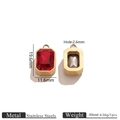 Rectangle stainless steel glass pendants in red and grey colors for DIY jewelry - Gold Glass Pendant - Garnet Red