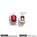 Rectangle ruby red glass pendant with stainless steel base for DIY jewelry making - Steel Color Glass Pendant - Garnet Red