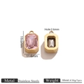 Pink rectangular glass stone pendant in gold stainless steel frame for DIY jewelry - Gold Glass Pendant - Pink