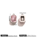 Pink rectangular glass gemstone pendant in stainless steel frame for DIY necklaces - Steel Color Glass Pendant - Pink