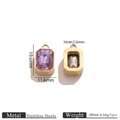 Lavender rectangle glass stone pendant with stainless steel frame and bail - Gold Glass Pendant - Purple
