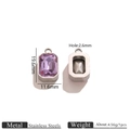 Stainless steel rectangular pendant with faceted purple glass stone and circular ring loop - Steel Color Glass Pendant - Purple