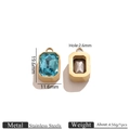 Gold plated stainless steel rectangular charm with faceted blue glass stone inlay - Gold Glass Pendant - Sea Blue