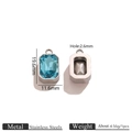 Rectangular light blue glass pendant in stainless steel for DIY jewelry making - Steel Color Glass Pendant - Sea Blue
