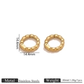 Polished golden stainless steel ear cuffs with ribbed scalloped texture, 14.4mm size - Gold Textured Round Style
