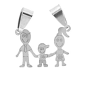 Polished silver family silhouette pendant showing father, mother, and child - Parents And Boy Style / Steel Color (Family Of Three)