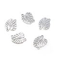 Set of five silver Monstera leaf stainless steel pendant connectors for DIY jewelry making - Steel