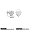 Golden heart pendant charm in stainless steel with textured relief for DIY jewelry - Steel Radiating Heart