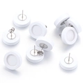 White 12mm wooden stud earring base with silver butterfly back for DIY jewelry - White with Earring Backs