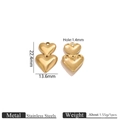 Golden stainless steel double heart pendant for DIY jewelry making with measurements - Gold Double Heart