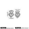 Silver stainless steel double heart pendant for jewelry making with size and weight specs - Steel Double Heart