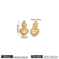 Golden stainless steel heart pendant with rose texture and crown top for jewelry making - Gold Flame Heart