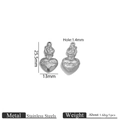 Silver stainless steel heart charm with floral relief for DIY jewelry making - Steel Flame Heart