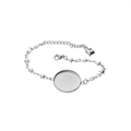 Detailed view of silver DIY bracelet featuring 20mm round tray, star links, and heart charm - Pentagram