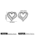 Golden stainless steel double heart pendant for DIY jewelry making with exact dimensions - Steel Double Layer Heart