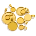 Detailed macro view of multiple gold stainless steel round pendant trays for DIY jewelry - Round-10mm / Round-Gold