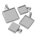 Macro shot of four square stainless steel pendant trays with pinch bails for DIY jewelry - Square 20x20mm / Square-Steel