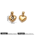 Golden heart-shaped stainless steel pendant featuring black script letter A - Letter A / Gold