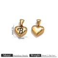 Polished 18K gold stainless steel heart pendant with black letter B engraving - Letter B / Gold