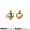 Ciondolo a cuore in acciaio inossidabile dorato con lettera S, accessorio fai da te 12,5mm - Lettera S / Oro