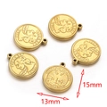 Set of 5 vintage gold coin pendants featuring Liberty profile and eagle for DIY jewelry - Bird Style / Gold