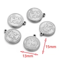 Five 13x15mm stainless steel Queen and Liberty coin pendants with a matte silver finish - Bird Style / Silver