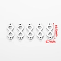 Detailed macro view showing dimensions of 19.5mm by 6.7mm stainless steel infinity charms - Figure 8 Style / Silver